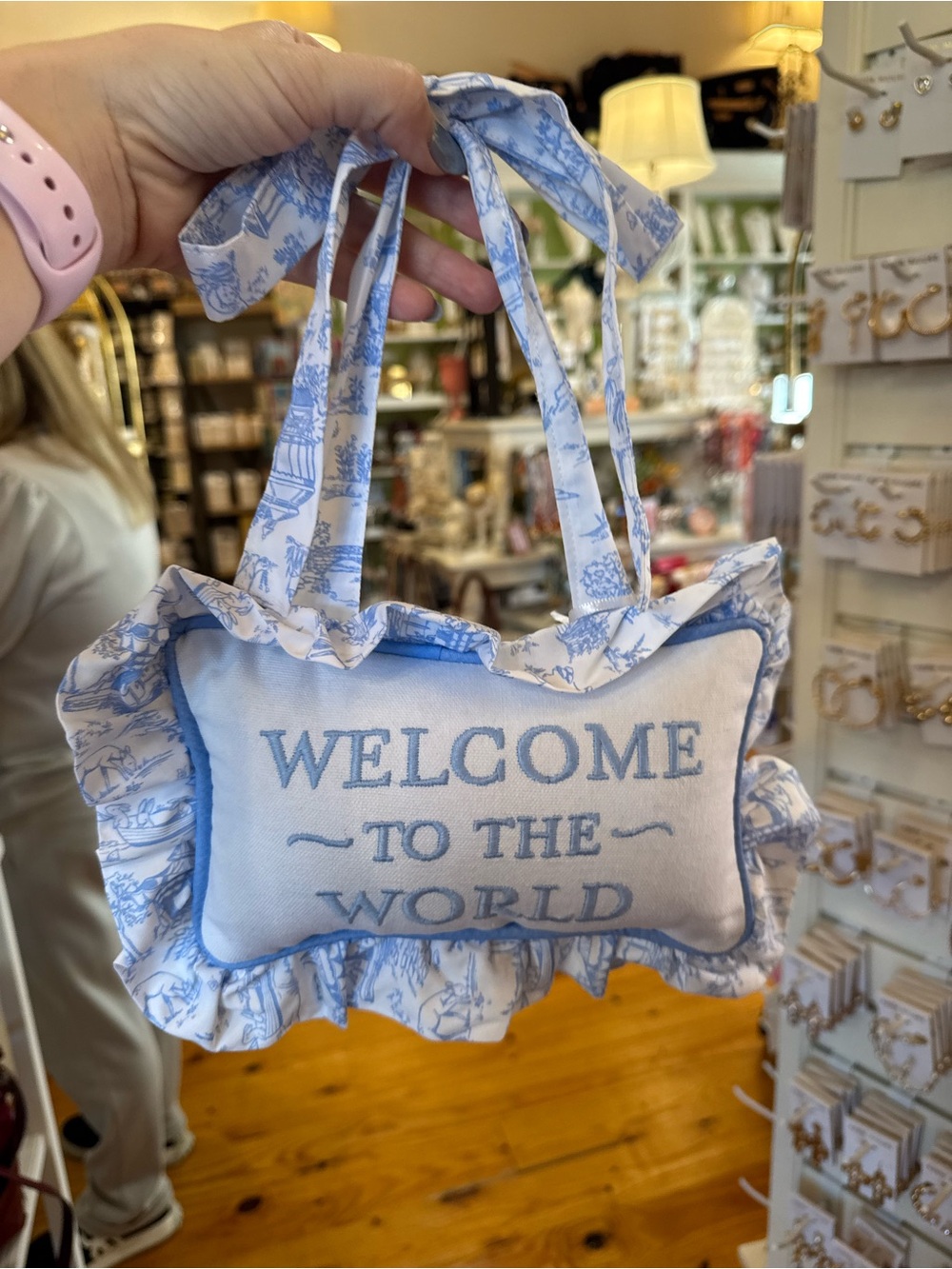 Welcome to the World Blue Decorative Hanging Pillow
